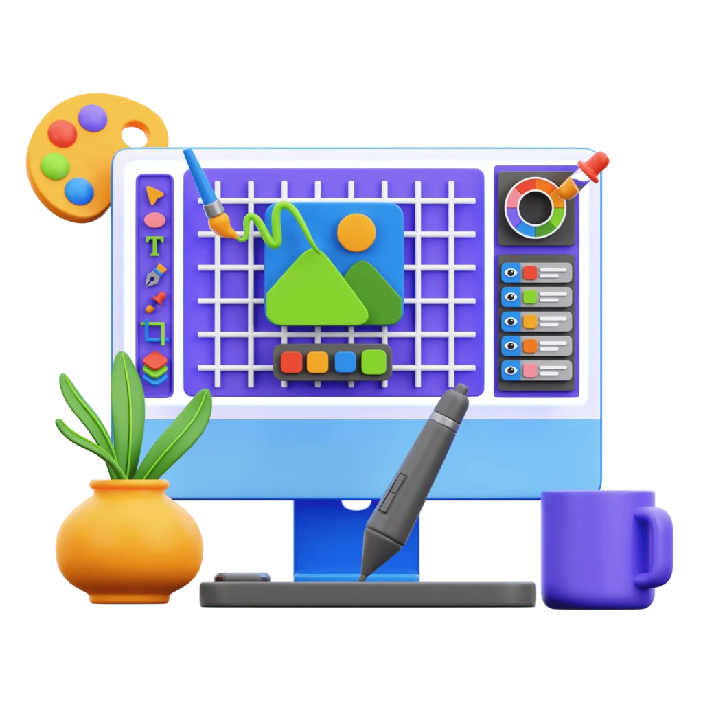 Ilustración de branding digital con diseño visual creativo y construcción de identidad de marca