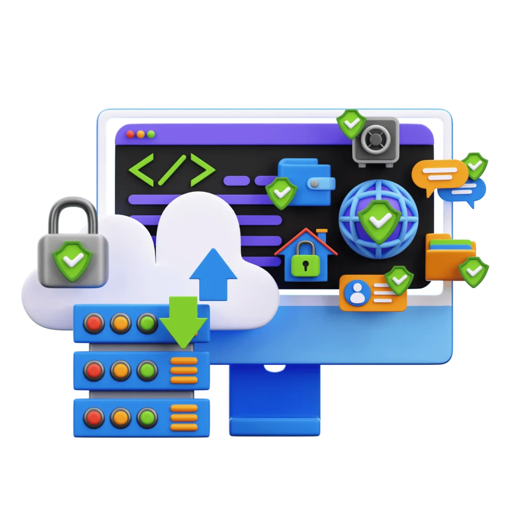 Ilustración de mantenimiento WordPress con copias de seguridad, seguridad y optimización