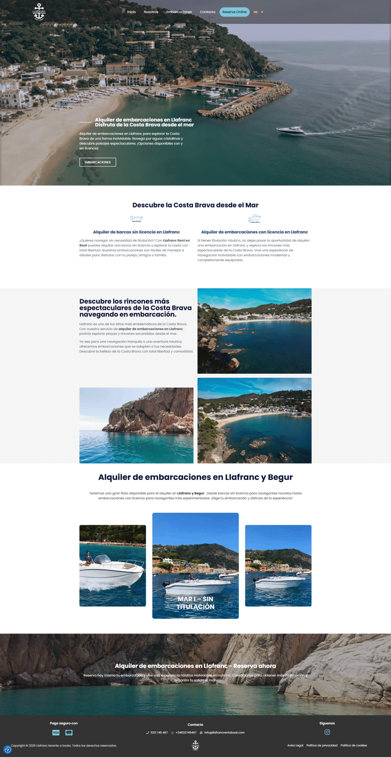 Diseño web y reserva online para empresa de alquiler de barcos en Llafranc